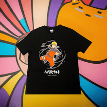 Load image into Gallery viewer, Naruto Shippuden Swirl T-Shirt XLarge featuring Naruto Uzumaki in action with swirl design.