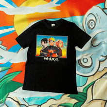 Load image into Gallery viewer, Naruto Shippuden Trio T-Shirt featuring Naruto, Sasuke, and Sakura on black fabric, XLarge size.