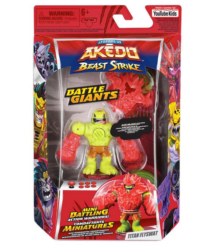 Akedo Beast Strike Battle Giants - Titan Flyswat action figure in packaging, featuring vibrant design and unique battle armor.