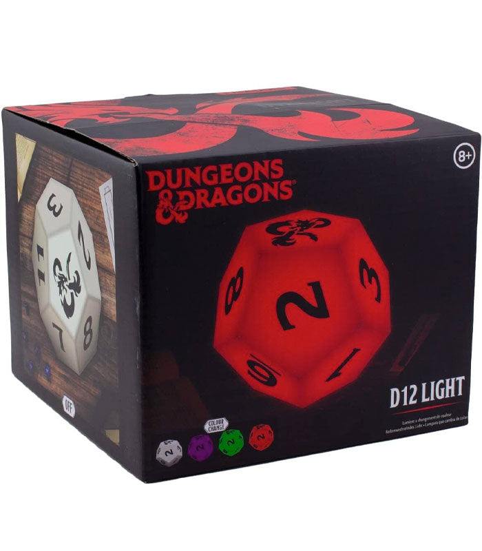 Paladone D12 Dungeons and Dragons Dice Light with color-changing LED, 5.7 inches tall.