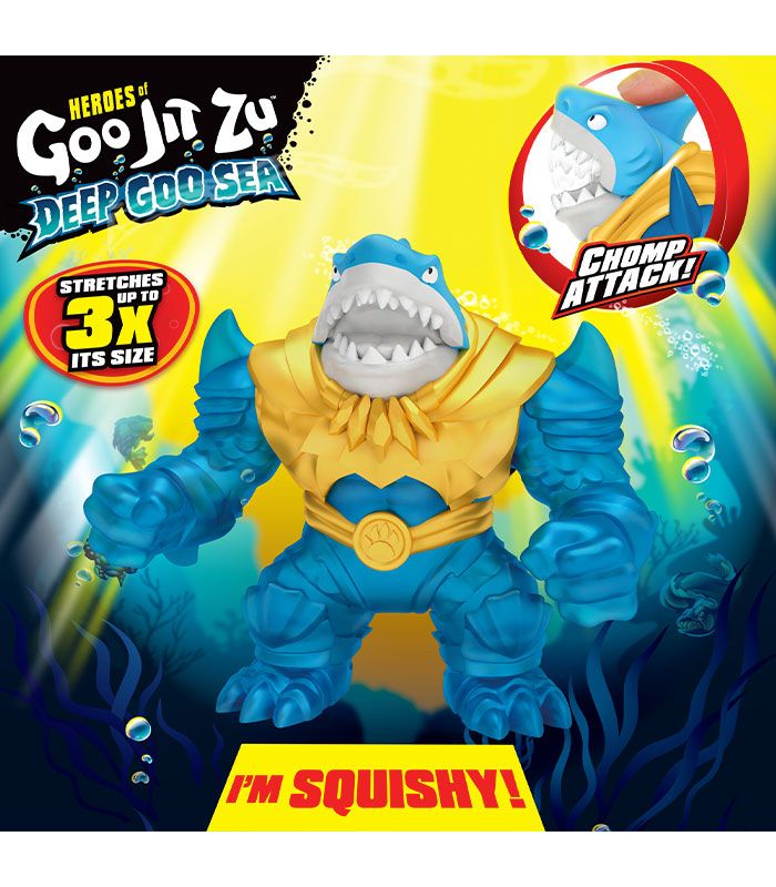 Heroes of Goo Jit Zu Deep Goo Sea - Thrash toy with "Chomp Attack" feature, ultra-squishy shark figure, stretches 3x its size.