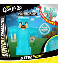 Load image into Gallery viewer, Goo Jit Zu Minecraft Steve with diamond armor and sword, stretchy and gooey action figure.