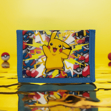 Load image into Gallery viewer, Pokemon Tri-fold Pikachu Lightning Strike Wallet with vibrant Pikachu, lightning bolts, and Poké Balls design.