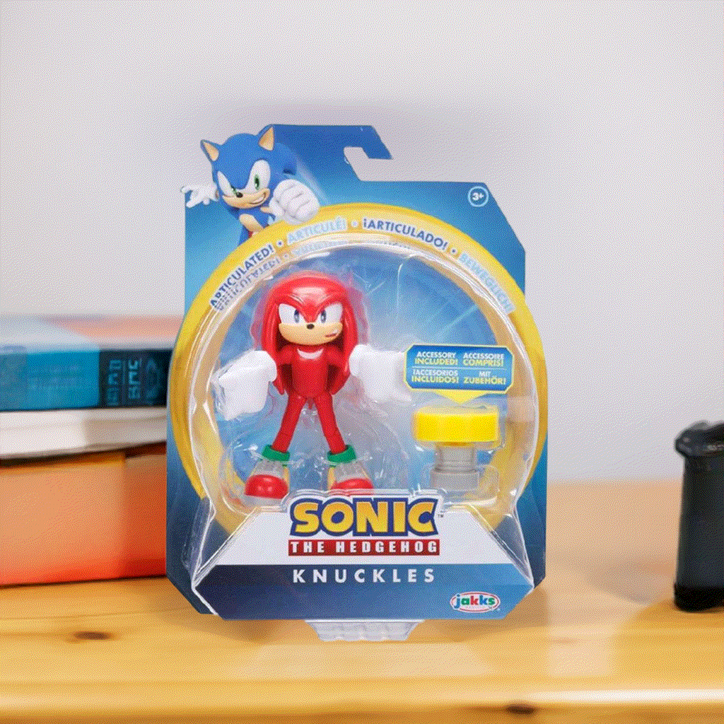 Sonic the Hedgehog Knuckles figure with collectible spring accessory in packaging.