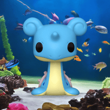 Load image into Gallery viewer, Lapras Pokemon POP! Vinyl figure with blue and cream colors displayed in an underwater setting.