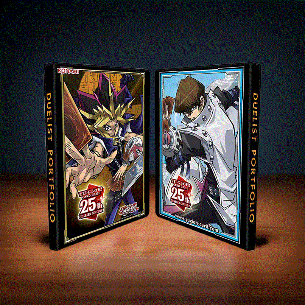 Yu-Gi-Oh! Yugi & Kaiba Quarter Century 9-Pocket Duelist Portfolio with iconic artwork, 25th-anniversary edition.
