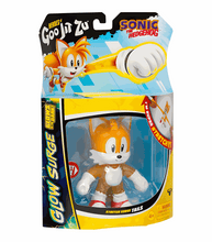 Load image into Gallery viewer, Heroes of Goo Jit Zu Sonic Glow Surge - Tails figure, stretchy, glow-in-the-dark toy in packaging.