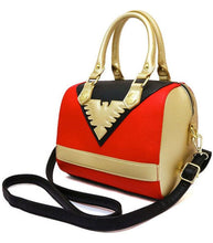 Load image into Gallery viewer, Loungefly Marvel Dark Phoenix Handbag with faux leather, red and black design, and zippered closure.
