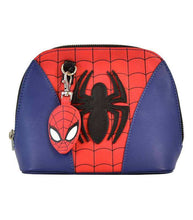 Load image into Gallery viewer, Loungefly Marvel Crossbody Spider-Man Bag with red and blue spider design, faux leather.