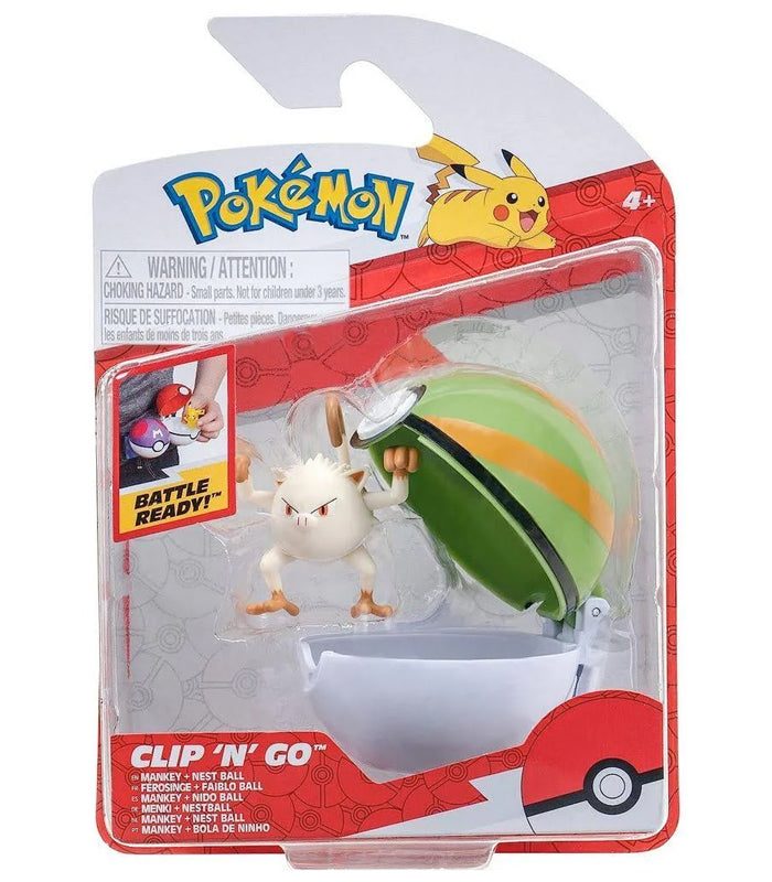 Pokemon Clip 'N' Go Mankey set with figure and Nest Ball for action play.