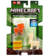 Load image into Gallery viewer, Minecraft Baby Animal Pack with baby Llama and Sheep figures, including a hay bale accessory for interactive play.