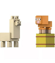Load image into Gallery viewer, Minecraft Baby Animal Pack with llama and sheep figures and hay bale accessory.
