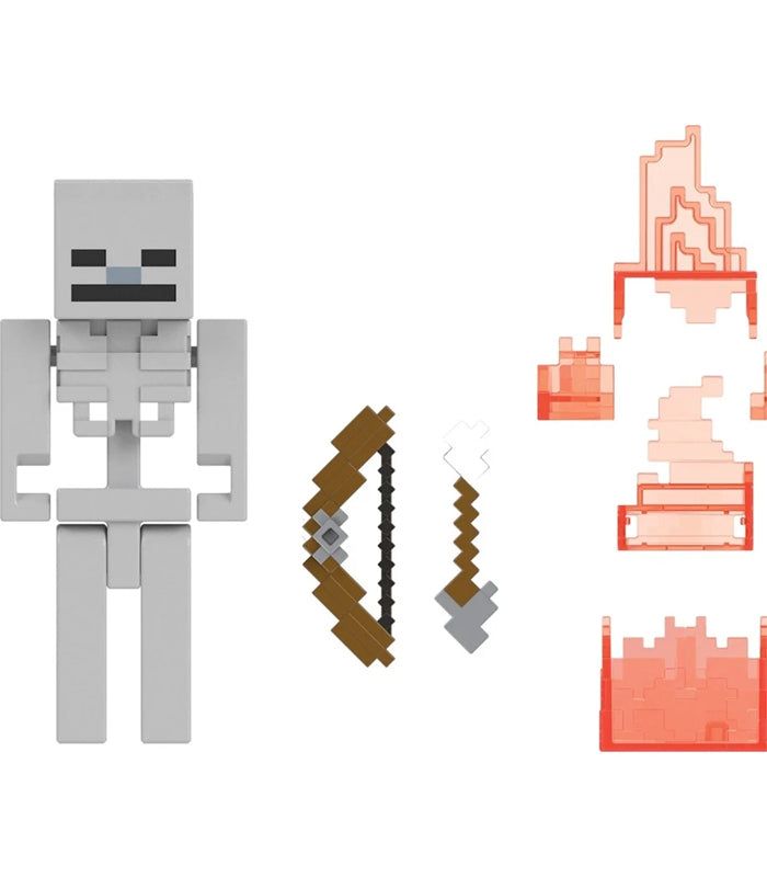 Minecraft Skeleton Action Figure with bow accessory, 3.25 inches, pixelated design.
