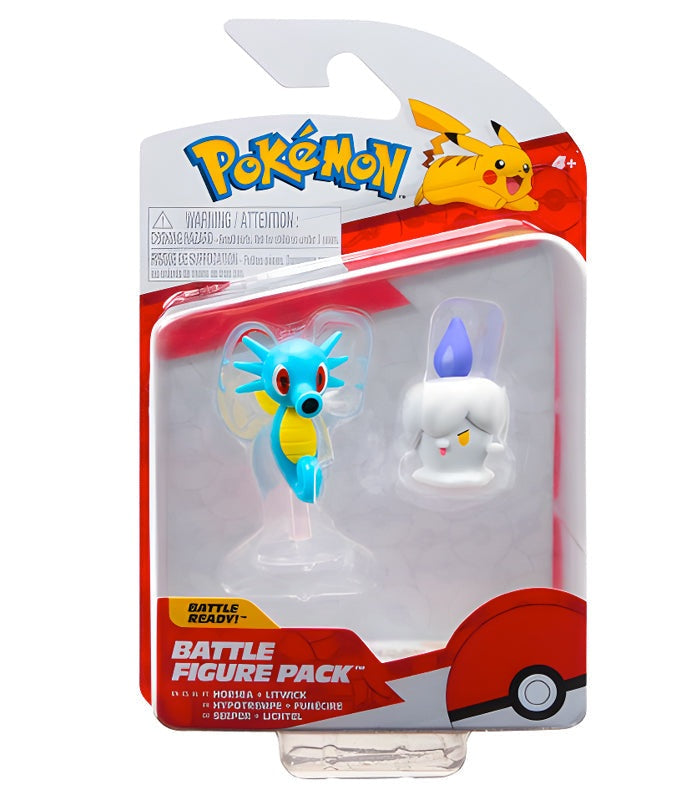 Pokemon Battle Figures - Horsea and Litwick in packaging for display or play.