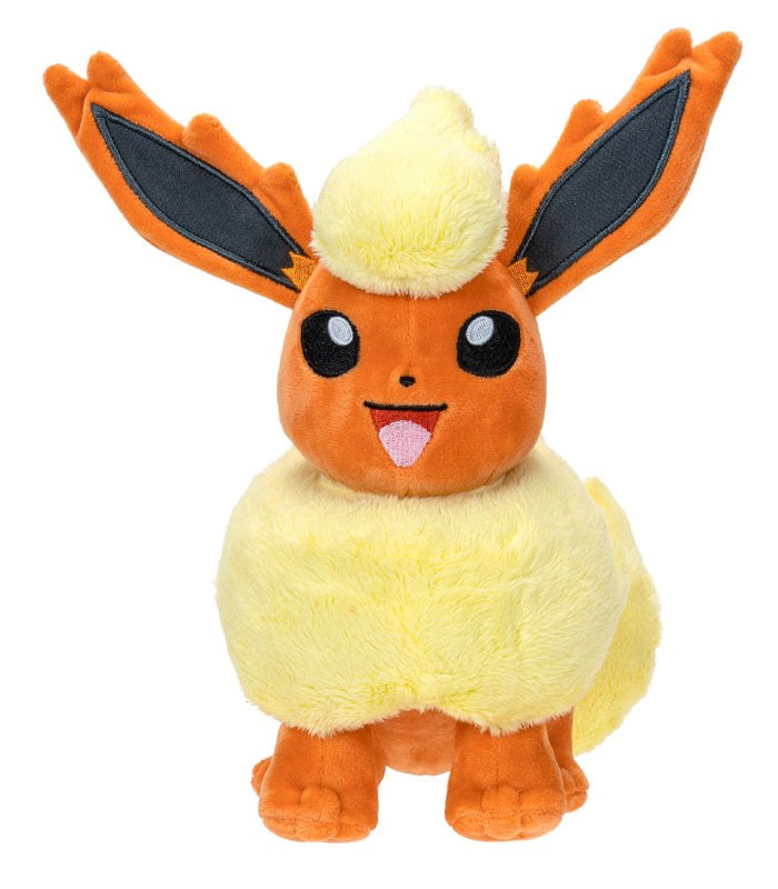 Pokemon 8" Plush Flareon with soft fiery-red fur and expressive eyes.