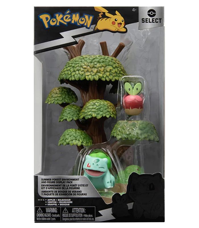 Pokemon Select Summer Forest Environment pack with Applin and Bulbasaur figures.