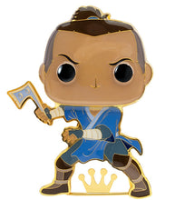 Load image into Gallery viewer, Funko Pop! Pin featuring Sokka from Avatar: The Last Airbender with vibrant colors and boomerang accessory.