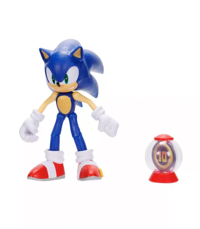 Sonic The Hedgehog figure with ring container, featuring classic running pose and vibrant colors.