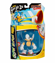 Load image into Gallery viewer, Goo Jit Zu Sonic Glow Surge figure in packaging, featuring stretchable glow-in-the-dark Sonic the Hedgehog.