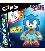Load image into Gallery viewer, Heroes of Goo Jit Zu Sonic Glow Surge - Sonic figure glowing in the dark, super stretchy design.