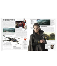 Load image into Gallery viewer, Star Wars The Rise of Skywalker The Visual Dictionary open book page with character and aircraft images.