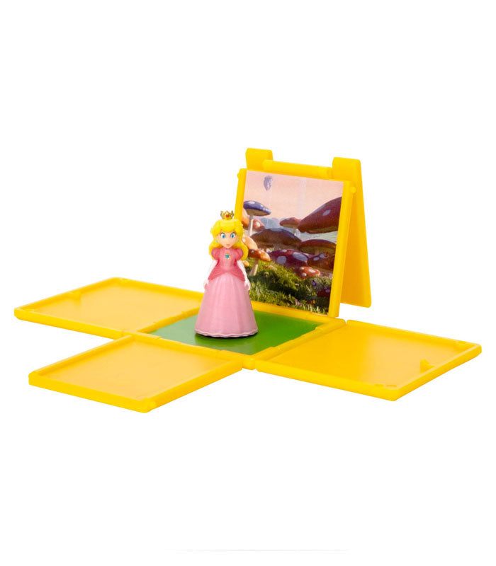 Super Mario Bros. Movie 3cm Peach Mini Figure with Question Block accessory.