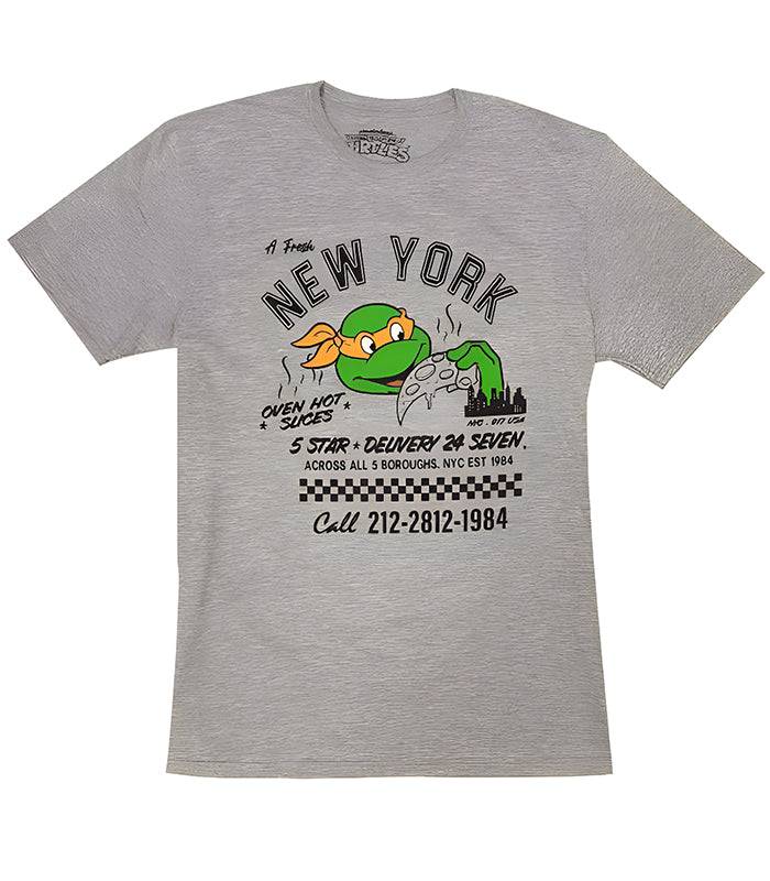 Officially licensed Teenage Mutant Ninja Turtles t-shirt featuring Michelangelo with New York pizza, XLarge.