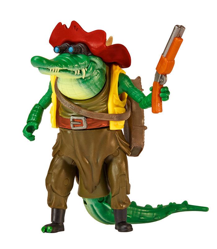 Teenage Mutant Ninja Turtles Movie Leatherhead action figure with blaster and unique Outback style, 4.5 inches tall.