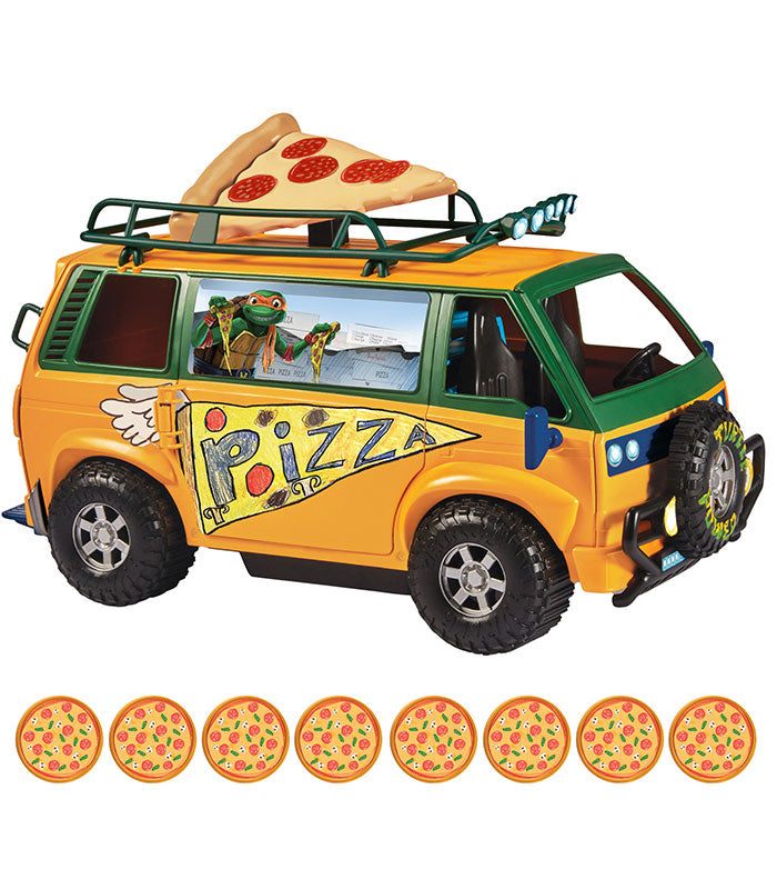 Teenage Mutant Ninja Turtles Pizzafire Van with motorized pizza launcher and adjustable aim.
