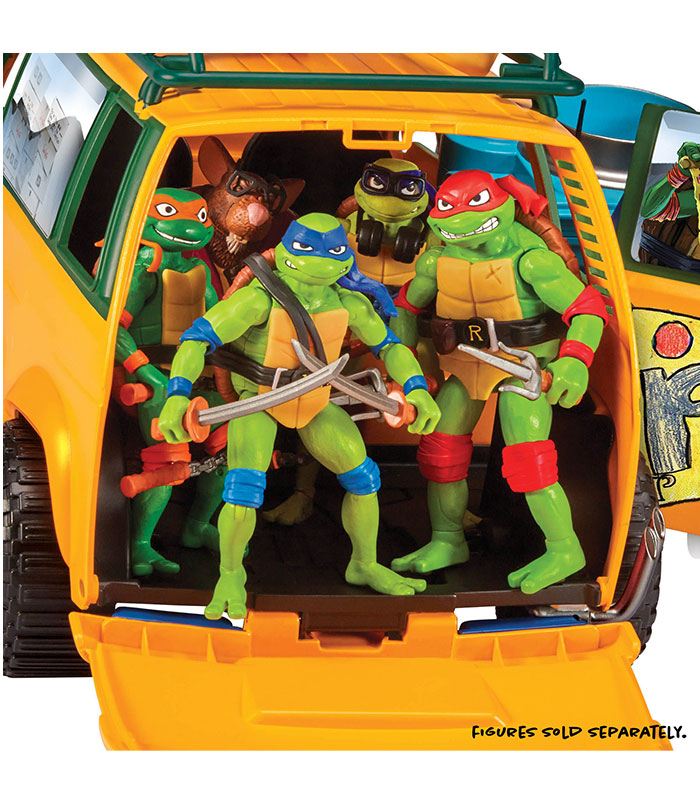Teenage Mutant Ninja Turtles Pizzafire Van with Turtle figures inside, showcasing pizza launcher feature.