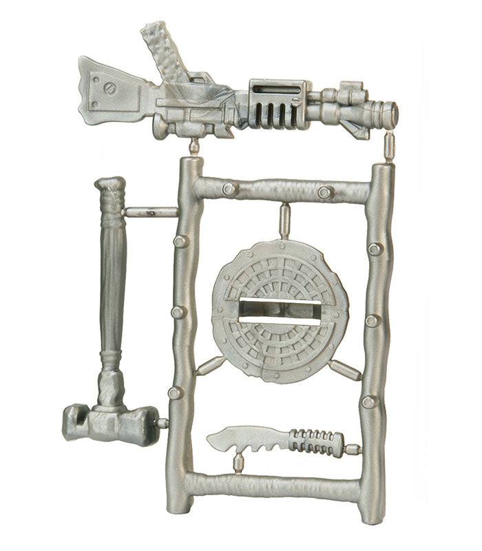 Teenage Mutant Ninja Turtles Movie Rocksteady Action Figure with blaster and weapons rack accessories.