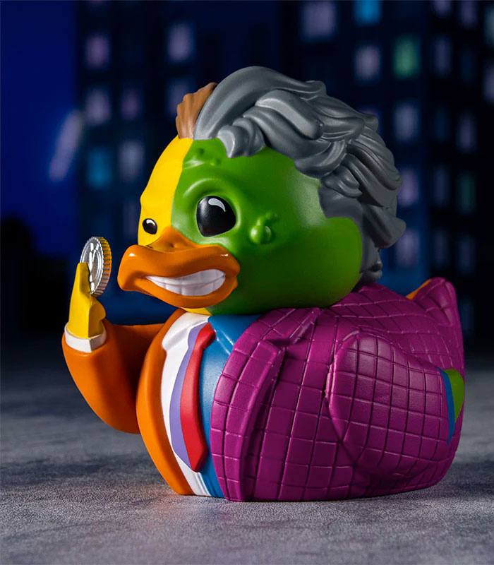 TUBBZ Two-Face collectible duck from DC Comics in tub display.