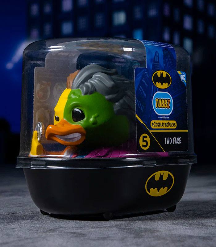 TUBBZ DC Comics Two-Face collectible duck in tub display stand.