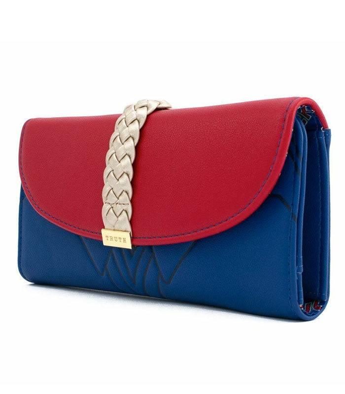 Loungefly DC Comics Wonder Woman Lasso Wallet/Purse with faux leather, 3D die-cut flap, and printed lining.