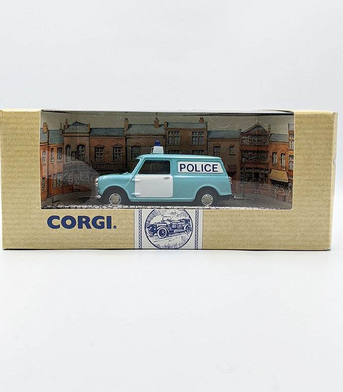 Corgi Morris Mini Van die-cast model in packaging.