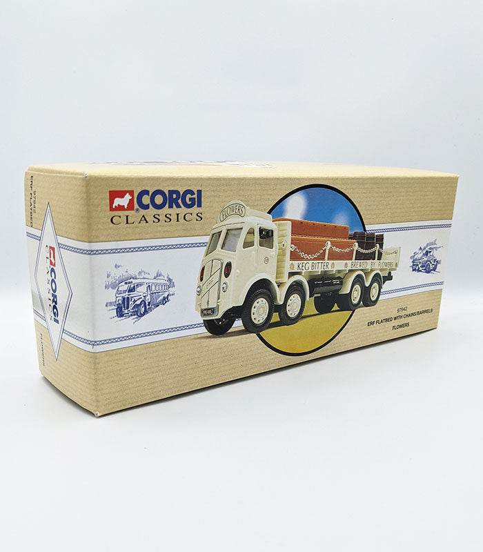 Corgi Classics Limited Edition ERF Flatbed Truck with Chains and Barrels in package.