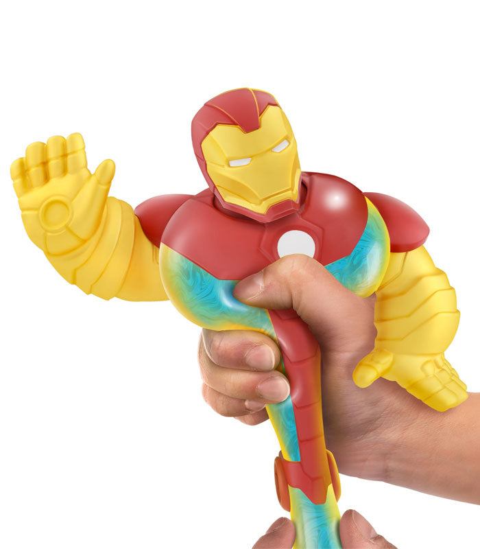 Stretchable Goo Jit Zu Iron Man toy being squished and stretched.