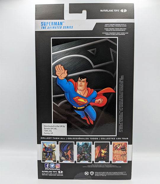 DC Multiverse Animated Superman action figure packaging, featuring classic Superman artwork and collectibles.