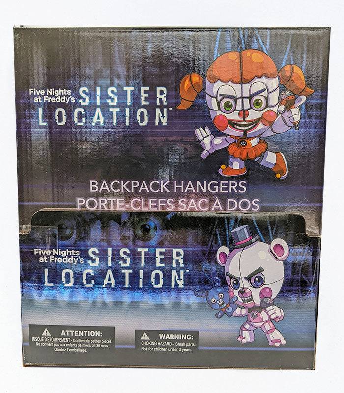 Five Nights at Freddy's Sister Location hangers display box featuring Circus Baby and Funtime Foxy.