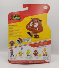 Load image into Gallery viewer, Super Mario Goomba 4 Inch Figure packaging back with articulation details and accessories.