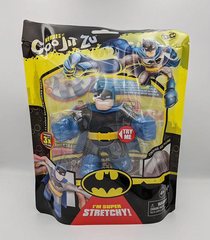 Heroes of Goo Jit Zu Classic Batman toy in packaging, featuring stretchy, squishy texture.
