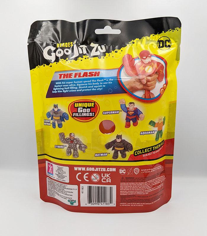 Heroes of Goo Jit Zu The Flash toy packaging with unique goo filling and collectable DC superhero characters.