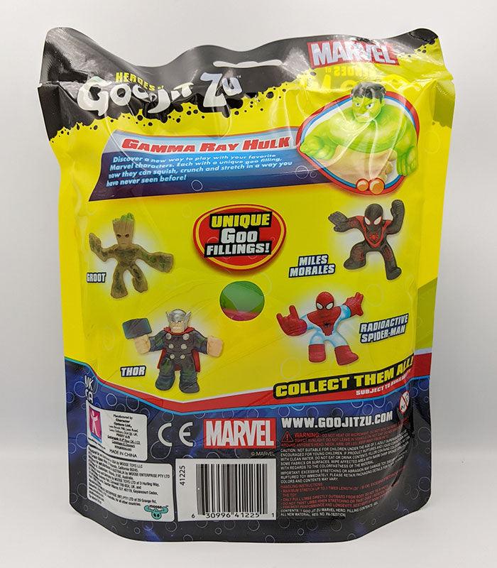 Heroes of Goo Jit Zu Gamma Ray Hulk action figure packaging with Marvel characters.