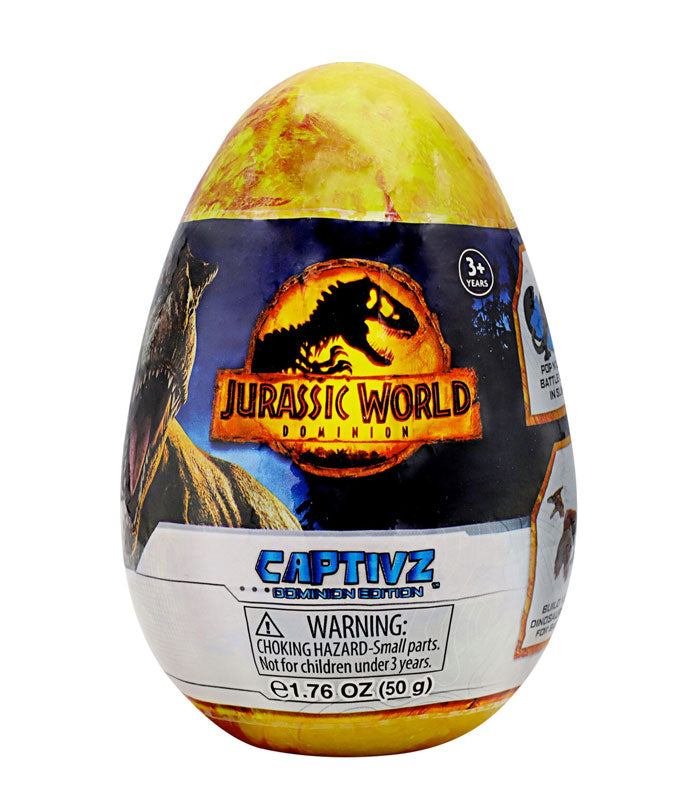Jurassic World Captivz Dominion Slime Egg with dinosaur figure and battle token.