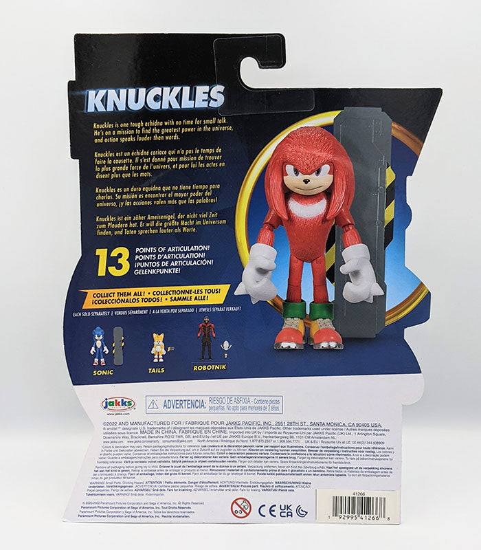 Sonic The Hedgehog 2 The Movie Knuckles 4 Inch Figure back of pack