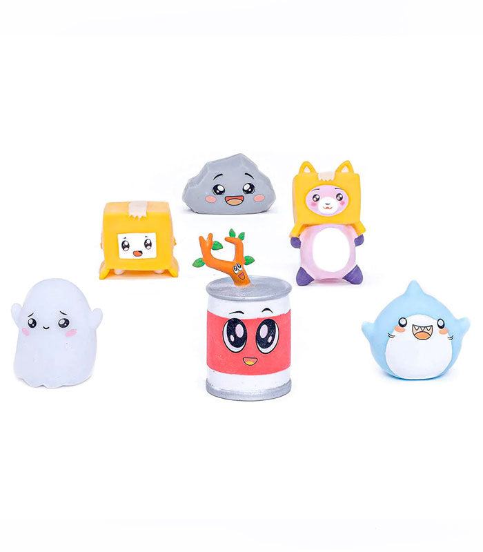 LankyBox Mystery Squishy Series 1 collection with colorful characters including Foxy, Ghosty, and Thicc Shark.