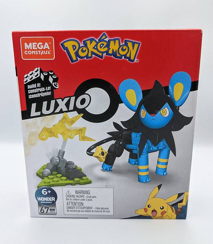 Pokemon Mega Construx Luxio Power Pack, 67-piece building set for kids 6+, featuring Luxio figure with lightning bolt.