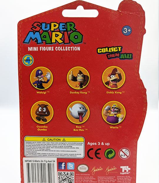 Super Mario Mini Figure Collection packaging featuring Diddy Kong and other characters, suitable for ages 3 and up.