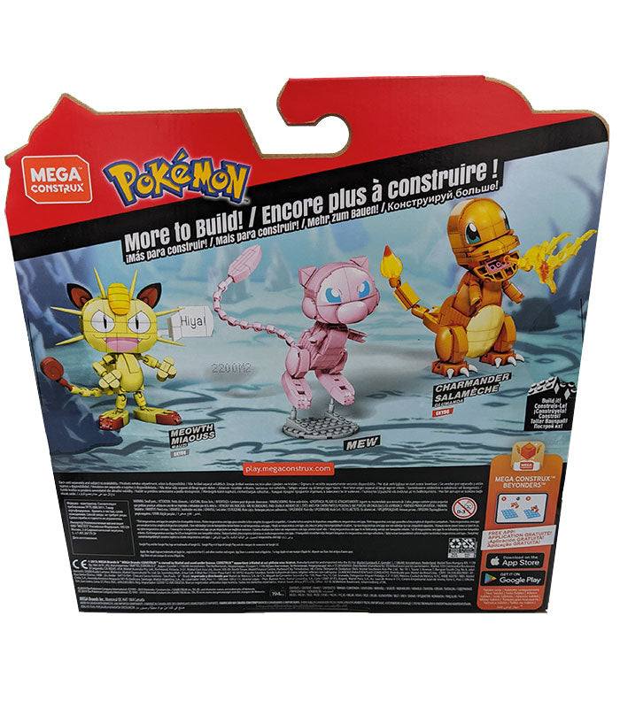 Pokemon Mega Construx Mew construction set packaging with 194 pieces for building action poses.