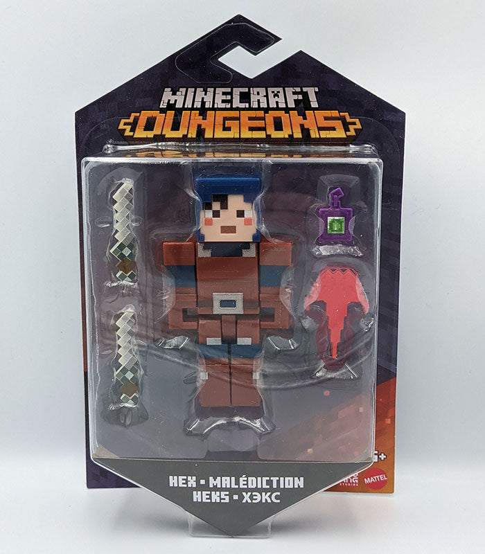 Minecraft Dungeons Action Figure - Hex with accessories in packaging.